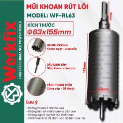 Mũi khoan rút lõi bê tông WF -RL63 Workfix 155mm chuôi ngắn