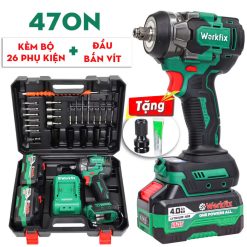 [Tặng 26 Phụ Kiện] Máy Bắn Bulong 470N Workfix WF-IW470N Không Chổi Than, Chuyên Siết Mở Ốc, Khoan Tường, Vặn Vít, Tôn