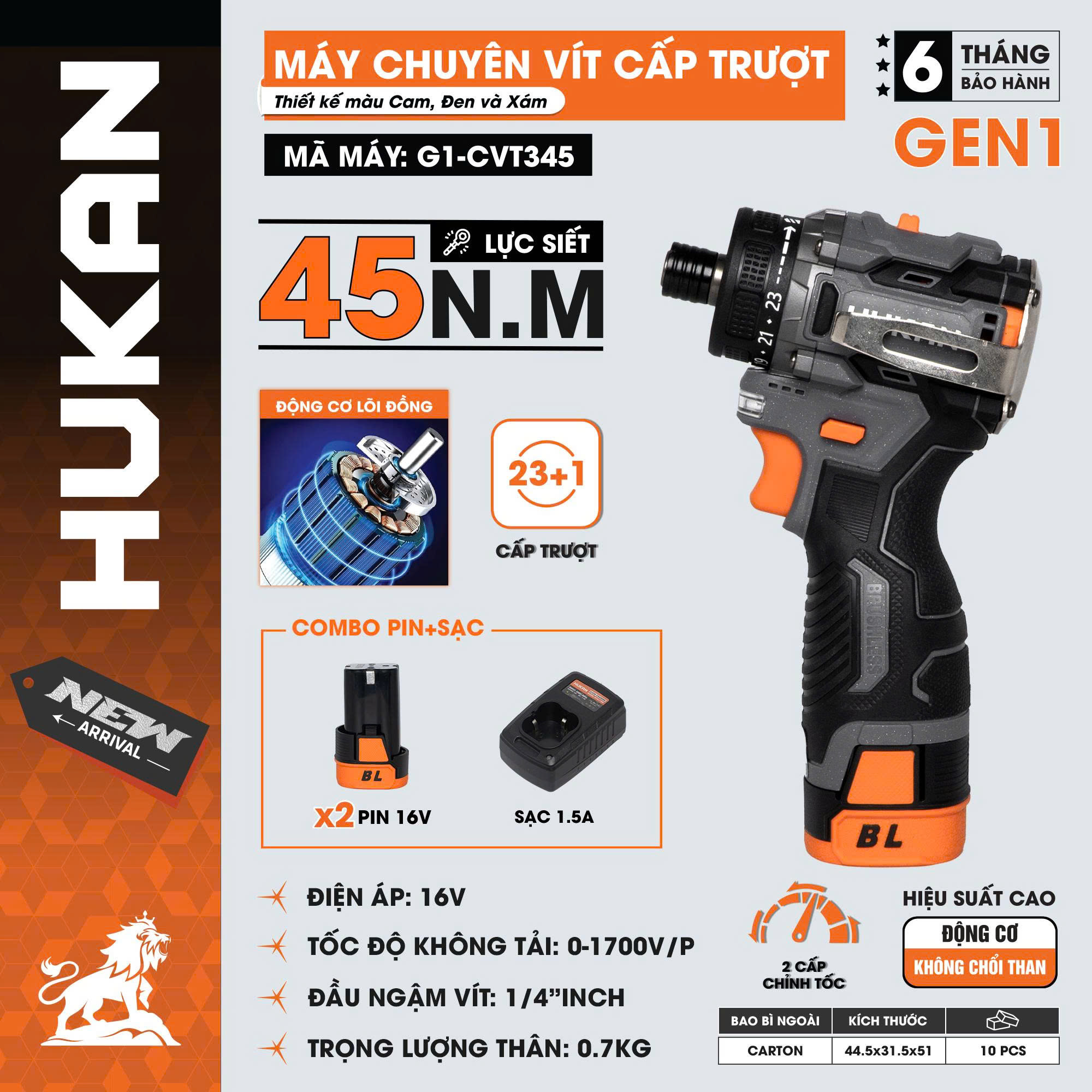 Máy chuyên vít cấp trượt HUKAN (GEN 1) G1-CVT345